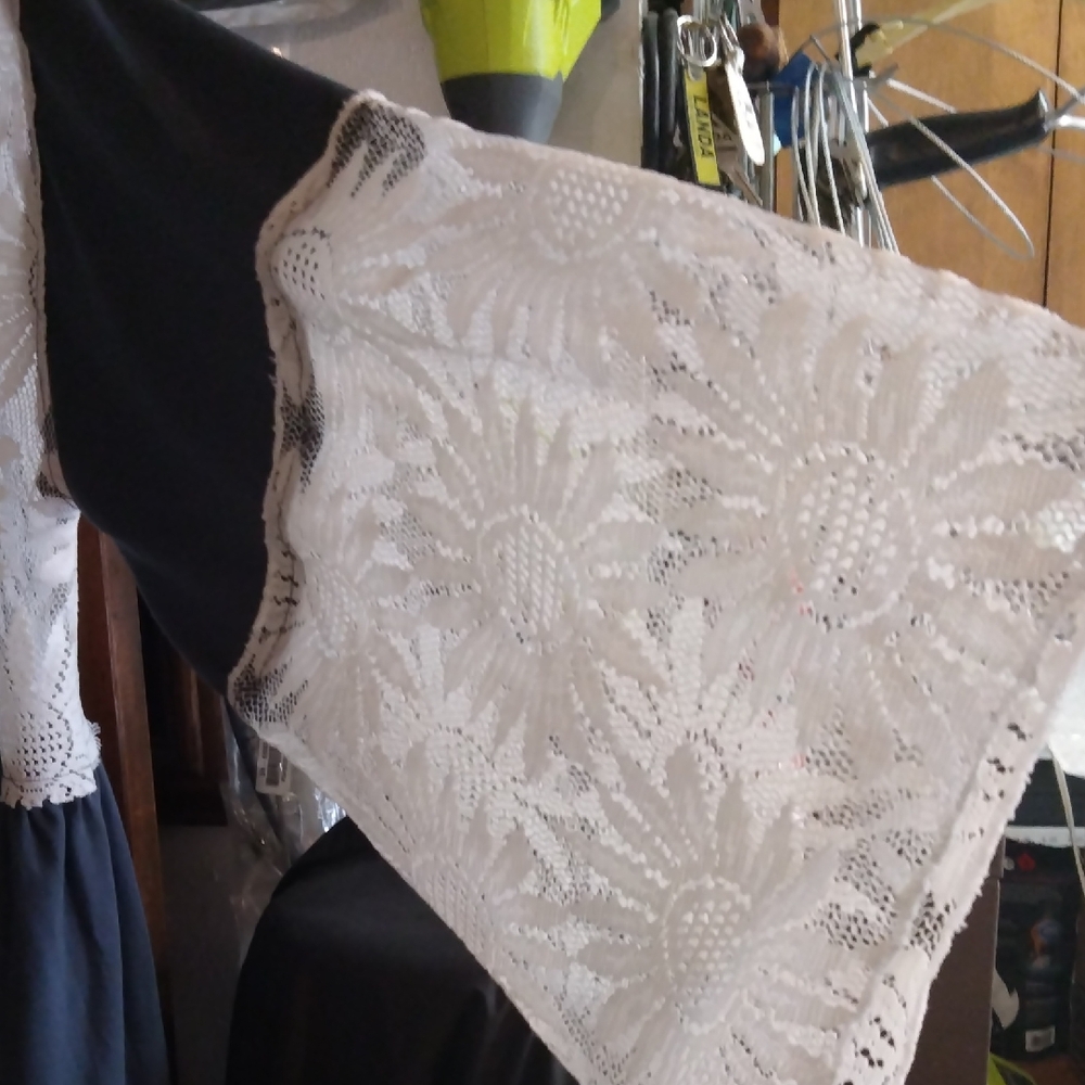 POL White Lace Fabric with Blue Trim